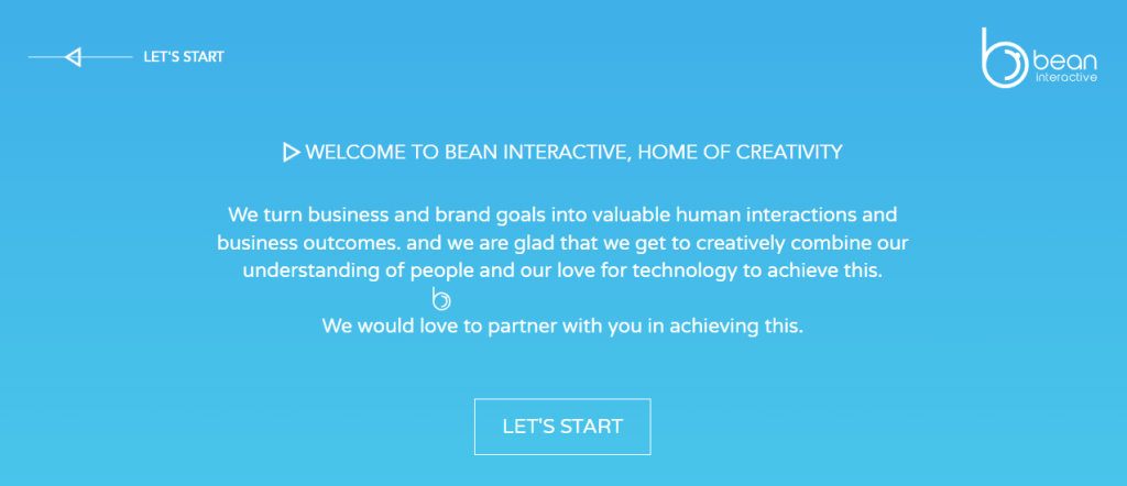 bean interactive agency homepage